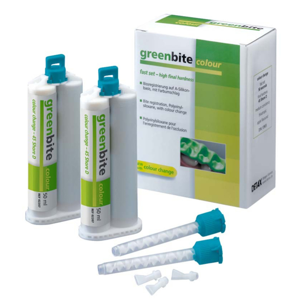 Greenbite colour - материал для регистрации прикуса на основе A-силикона, стандартная упаковка, 2х50 мл - фото 0