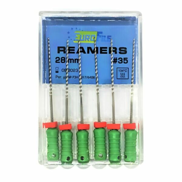 Дрильборы ручные Eurofile Reamers, для прохождения и расширения корневых каналов, 28 мм, №35, сталь, 6 шт - фото 0