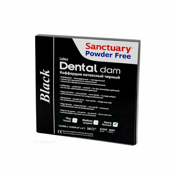 Коффердам латексный Sanctuary Dental Dam, черный, с ароматом мяты, 152х152 мм, 36 шт - фото 1