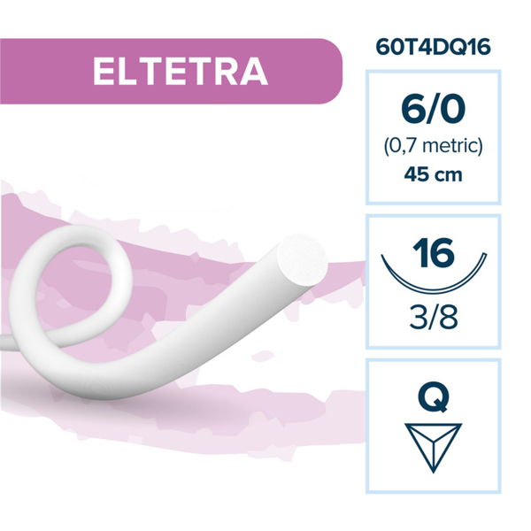 Политетрафторэтилен ELTETRA — нерассасывающаяся нить, 3/8, обратно-режущая 16 мм, толщина 6/0 (0,7), 45 см, 12 шт - фото 0