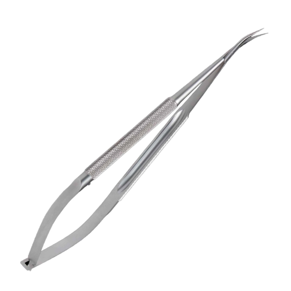 Ножницы микрохирургические, плавноизогнутые, остроконечные, лезвия изогнуты по радиусу вверх, длина 165 мм - фото 0