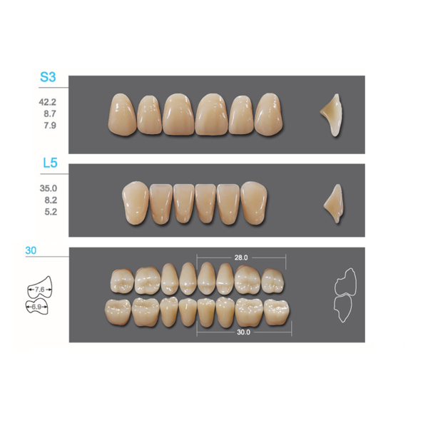 Kaifeng - зубы акриловые, верхние S3, цвет B2, коробка 4х28 шт - фото 0