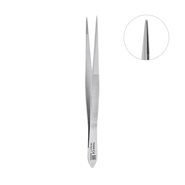 Пинцет хирургический Nopa Instruments, прямой, для удаления осколков, рифленые зубчики, L=115 мм, сталь, 1 шт - фото 0