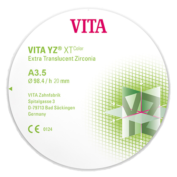 VITA YZ XT Color - экстра транслюцентный диоксид циркония, окрашенный, цвет A3.5, 98,4х20 мм - фото 0