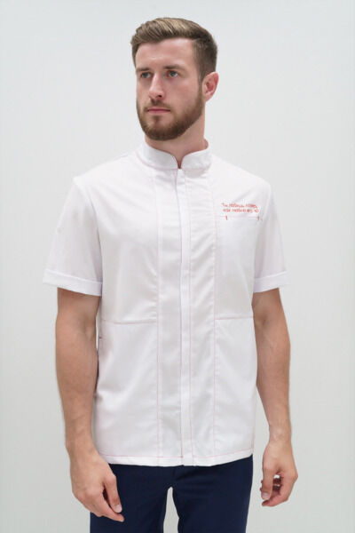 Рубашка мужская на молнии Тезис TZ700, принт "LAZER", белый, 48 - фото 0