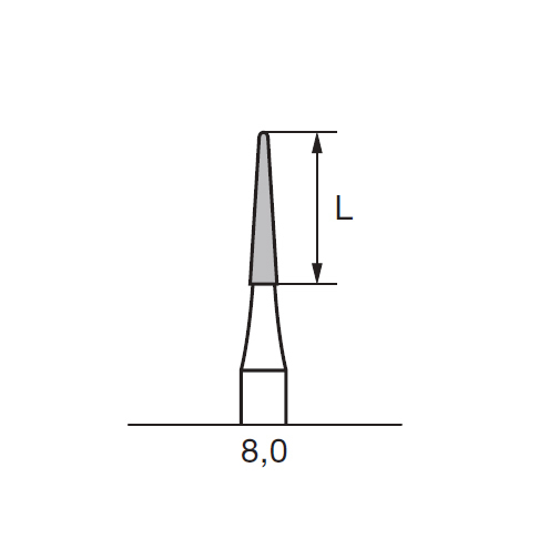 Бор твердосплавный CC 136 FX, конус закругленный, D=1.6 мм, L=8.0 мм, HP, красный - фото 3