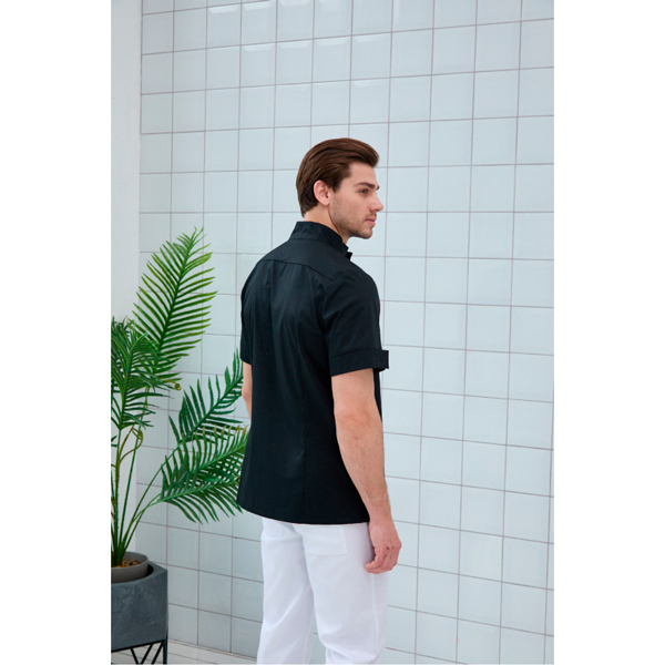 Рубашка мужская Dr. Nice, со стойкой, с коротким рукавом, черный, 48 - фото 3