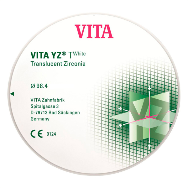 VITA YZ T White - транслюцентный цирконий (диоксид циркония), неокрашенный (белый), 98,4х16 мм - фото 0