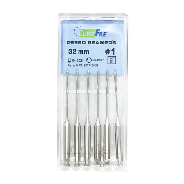 Дрильборы машинные Eurofile Peeso Reamer, для работы с каналом после вскрытия полости, 32 мм, размер 1, сталь, 6 шт - фото 0