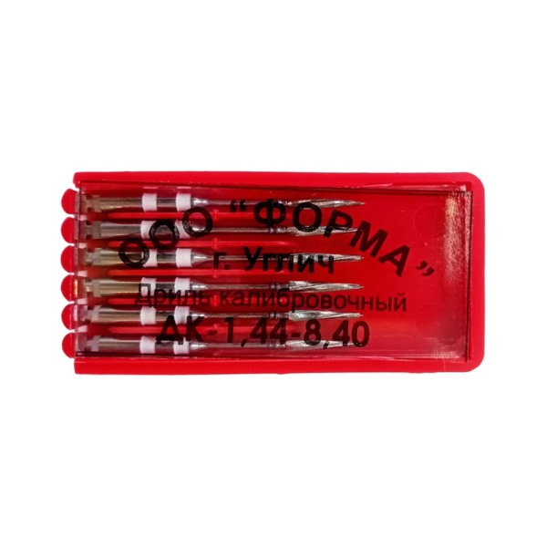 Дриль калибровочный ФОРМА ДК, для установки титановых штифтов (108S, 108L), D=1.44 мм, L=8.40 мм, сталь, 6 шт - фото 1