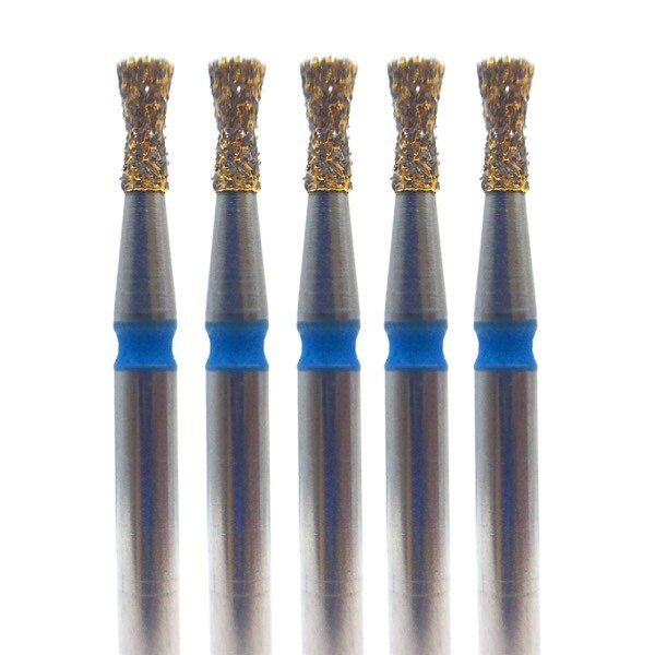 Бор алмазный 806Q, GOLD Line, конус обратный с воротником, D=1.4 мм, L=3.0 мм, FG, синий, 5 шт - фото 0