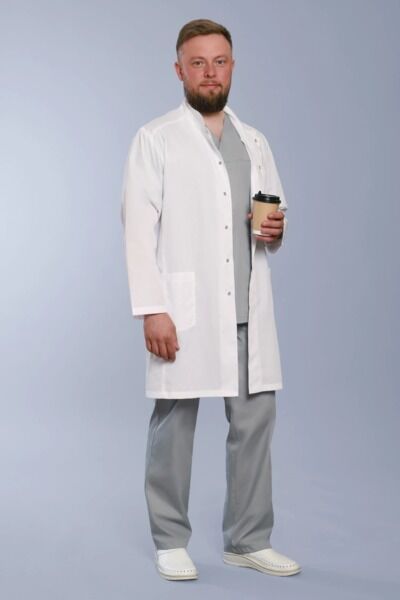 Халат мужской 550, длинный рукав, белый, 52 - фото 1