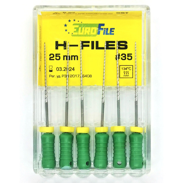 H-Files - ручные файлы, 25 мм, №35, сталь, 6 шт - фото 0