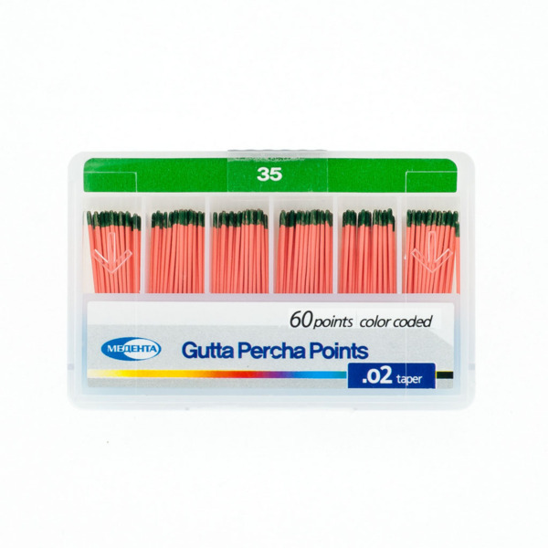Штифты гуттаперчевые Meta Biomed Медента, для пломбирования корневых каналов, с маркировкой длины, №35/.02, 60 шт - фото 0