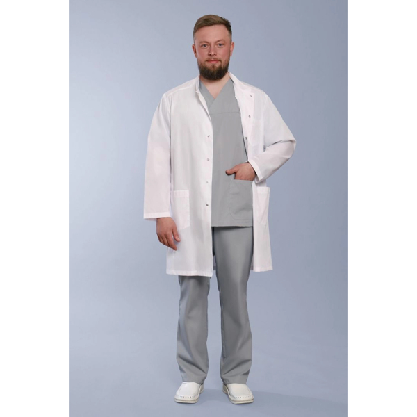 Халат медицинский мужской Doctor Big 550-2 Satory, длинный рукав, на кнопках, белый, 58 - фото 0