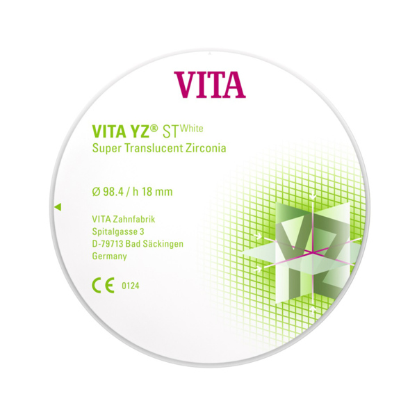 VITA YZ ST - супер транслюцентный цирконий (диоксид циркония), неокрашенный (белый), 98,4х20 мм - фото 0