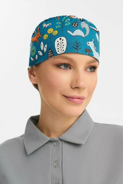 Шапочка медицинская Тезис TZ002, принт "Звери", синий - фото 0