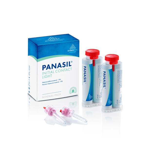 Panasil initial contact Light Normal pack - корригирующий материал на основе А-силикона, 2x50 мл + 8 смесителей - фото 0