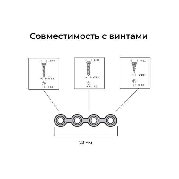 Мини-пластина прямая, 4 отверстия, толщина 1 мм - фото 3