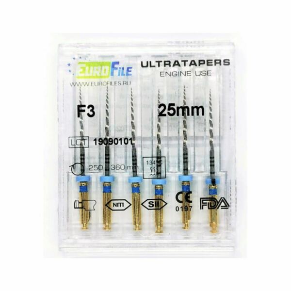 Файлы машинные Eurofile Ultratapers, для препарирования каналов, 25 мм, №F3, никель-титан, 6 шт - фото 1