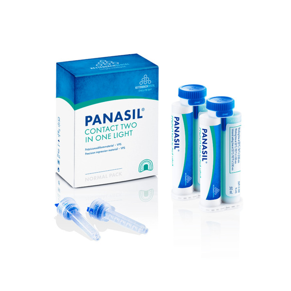 Panasil contact two in one Light - корригирующий материал, жидкотекучий, светло-зеленый, техника двойного смешивания, 2x50 мл + 6 смесителей, new
