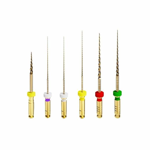 Файлы машинные Eurofile MG3 Gold (аналог Soco SC Pro Plus), стерильный, для прохождения и очищения каналов, 25 мм, набор (17/.12, 12/.vt, 16/.vt, 18/.05, 25/.06, 35/.04), никель-титан, 6 шт - фото 0