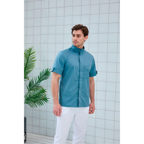 Рубашка мужская Dr. Nice, со стойкой, с коротким рукавом, деним, 52 - фото 0