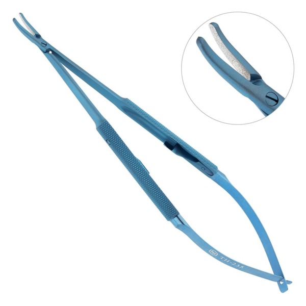 Иглодержатель микрохирургический, изогнутый, игла 5/0-6/0, 1,5 мм, длина 160 мм - фото 0