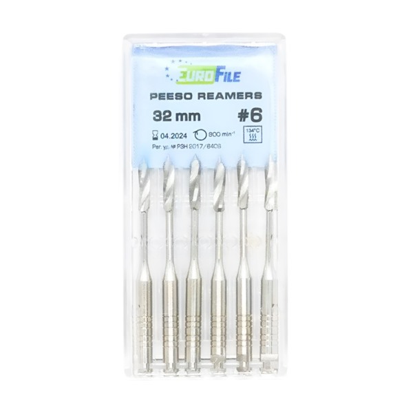 Дрильборы машинные Eurofile Peeso Reamer, для работы с каналом после вскрытия полости, 32 мм, размер 6, сталь, 6 шт - фото 0