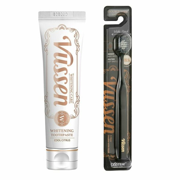 Набор зубная паста Vussen W "Цитрусовая свежесть", отбеливающая + чёрная щётка Vussen "Double-Wide", 120 г - фото 0