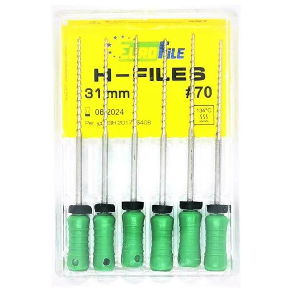  Файлы ручные Eurofile H-Files, для расширения и выравнивания корневого канала, 31 мм, №70/.02, сталь, 6 шт - фото 1