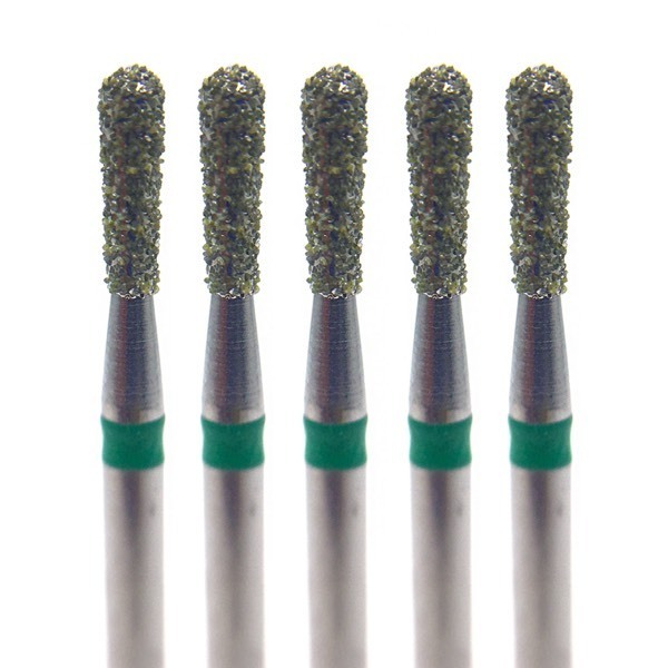 Бор алмазный 808R, груша, D=1.4 мм, L=5.0 мм, FG, зеленый, 5 шт - фото 0