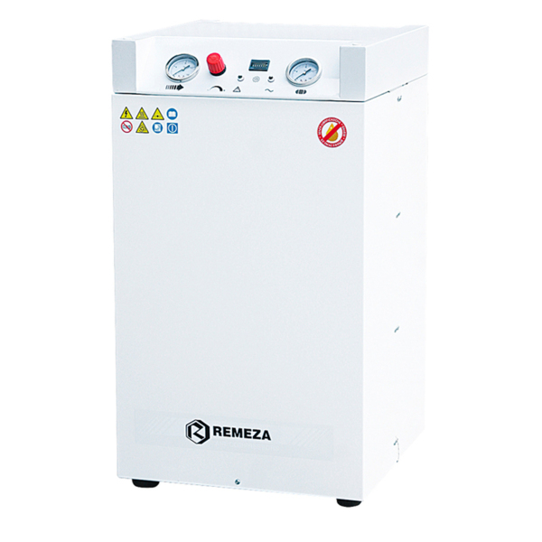 Remeza КМ-24.OLD15КМ - безмасляный компрессор для одной стоматологической установки, с осушителем мембранного типа, с кожухом, с ресивером 24 л, 100 л/мин - фото 0