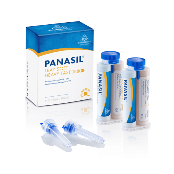 Panasil tray Soft Heavy Fast - оттискной материал, короткое время прибывания во рту, пониженная конечная твердость, 2x50 мл + 6 смесителей