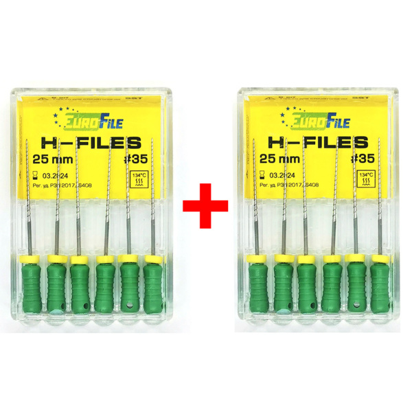 Комплект H-Files - ручные файлы, 25 мм, №35, сталь, 2х6 шт - фото 0