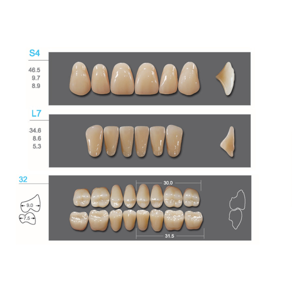 Kaifeng - зубы акриловые, верхние S4, цвет A4, коробка 4х28 шт - фото 0