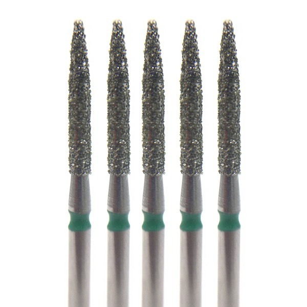 Бор алмазный 862G, цилиндр заостренный, D=1.4 мм, L=10.0 мм, FG, зеленый, 5 шт - фото 0