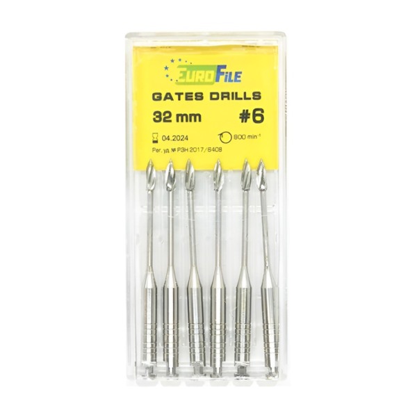 Дрильборы машинные Eurofile Gates Drills, для расширения коронковой трети канала, 32 мм, размер 6, сталь, 6 шт - фото 0