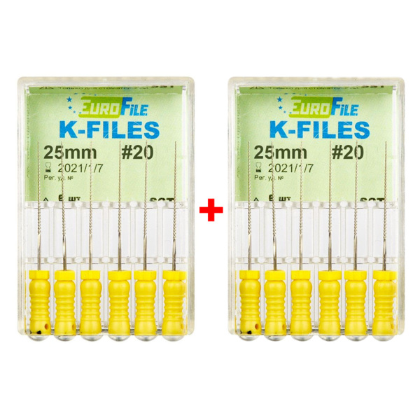 Комплект K-Files - ручные файлы, 25 мм, №20, сталь, 2х6 шт - фото 0