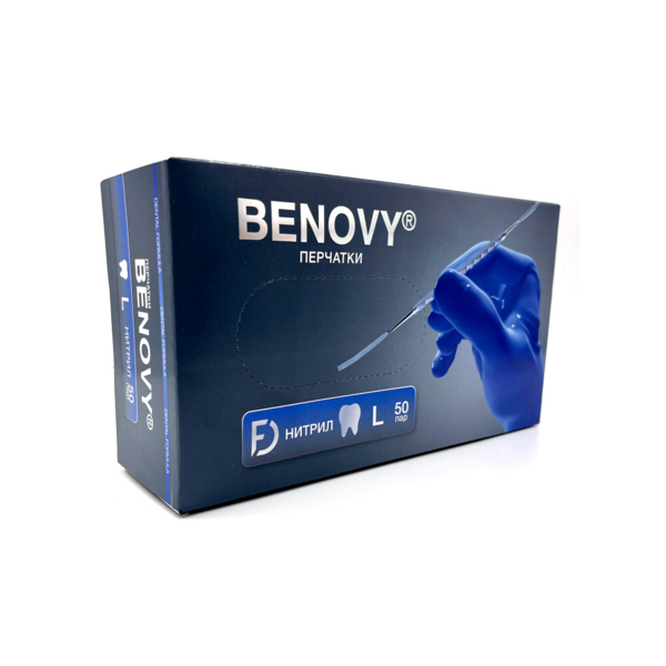 Перчатки одноразовые Benovy Dental Formula, нитриловые, нестерильные, текстурированные, сиренево-голубые, L, 50 пар - фото 0