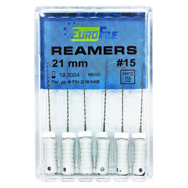 Reamers - ручные дрильборы (каналорасширители), 21 мм, №15, сталь, 6 шт - фото 0