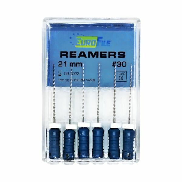 Дрильборы ручные Eurofile Reamers, для прохождения и расширения корневых каналов, 21 мм, №30, сталь, 6 шт - фото 0