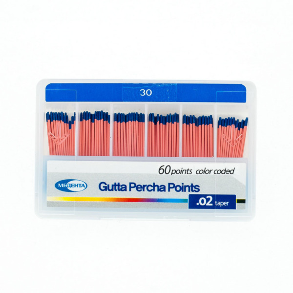 Штифты гуттаперчевые Meta Biomed Медента, для пломбирования корневых каналов, с маркировкой длины, №30/.02, 60 шт - фото 0
