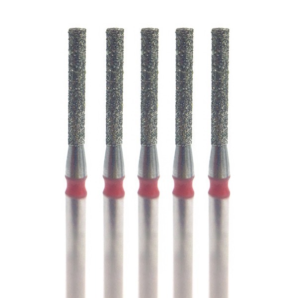 Бор алмазный 837LF, цилиндр плоский, D=1.2 мм, L=8.0 мм, FG, красный, 5 шт - фото 0