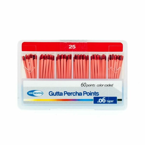 Штифты гуттаперчевые Meta Biomed Медента, для пломбирования корневых каналов, с маркировкой длины, №25/.06, 60 шт - фото 0