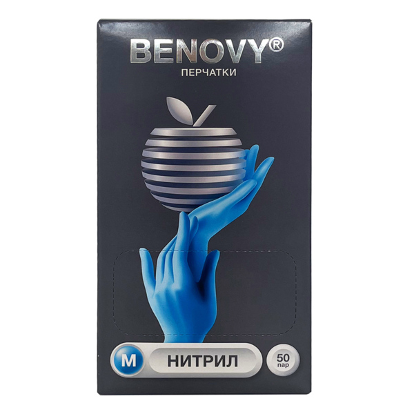 Перчатки одноразовые Benovy Dental Formula, нитриловые, нестерильные, текстурированные, хлорированные, голубые, M, 50 пар - фото 0