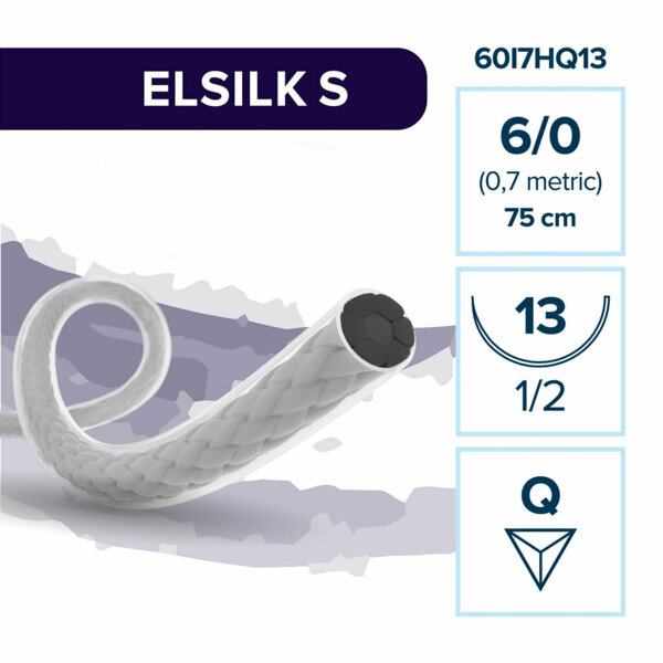 Шовный материал ELSILK S — нерассасывающаяся нить 6/0 75 см, обратно-режущая игла 13 мм 1/2, 12 шт - фото 0