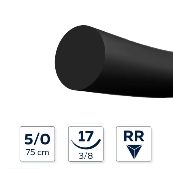 Шовный материал MyDent24 Полиамид, нерассасывающаяся мононить, 5/0 75 см, обратно-режущая игла 17 мм 3/8, черный, 25 шт - фото 0