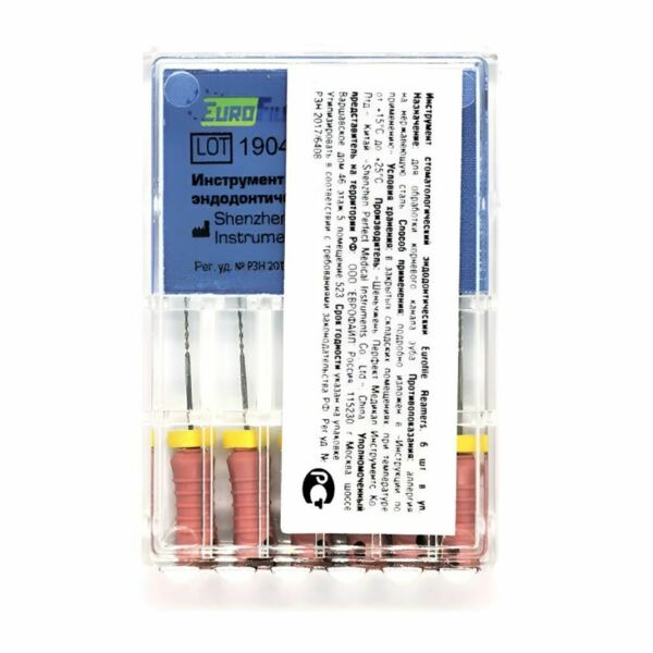 Дрильборы ручные Eurofile Reamers, для прохождения и расширения корневых каналов, 25 мм, №06, сталь, 6 шт - фото 1