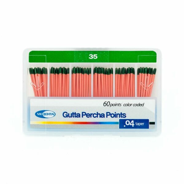Штифты гуттаперчевые Meta Biomed Медента, для пломбирования корневых каналов, с маркировкой длины, №35/.04, 60 шт - фото 0